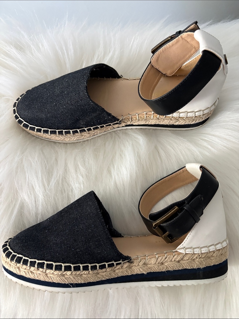 Tommy Hilfiger Leather & Denim Espadrille Wedge Sandals